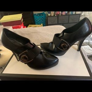 Black Silver Buckle Heels